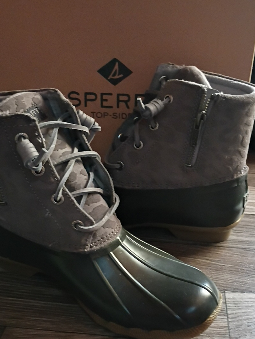 Sperry Women's Gray Lace-Up Duck Boots with Black Rubber Toe